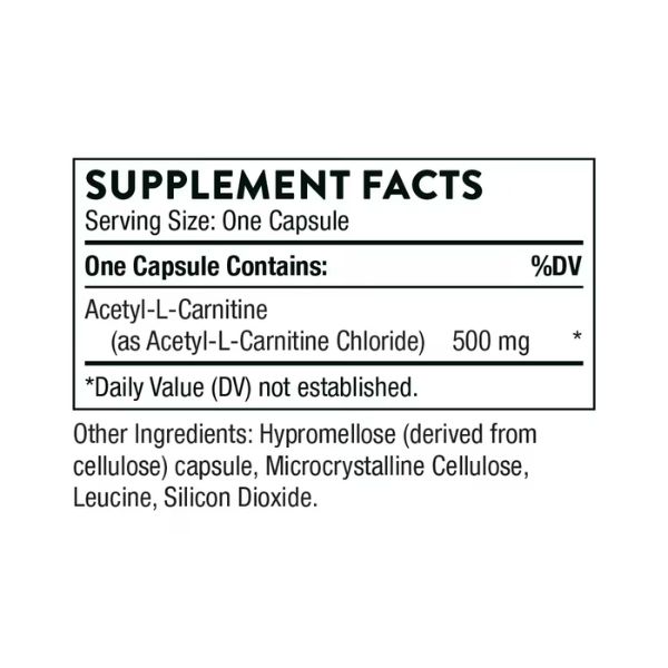 Thorne Acetyle-L-Carnitine-supplmenet facts